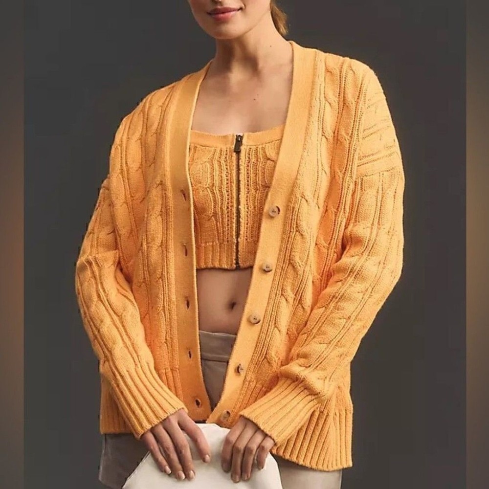 NWT Anthropologie MAEVE Oversized Cable Wool Blend Cardigan Sweater Orange XXS - Picture 2 of 2
